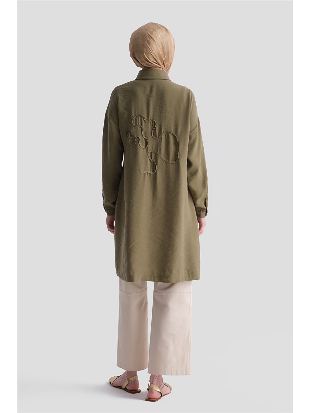Arkası Nakışlı Tunik Elbise Haki-4