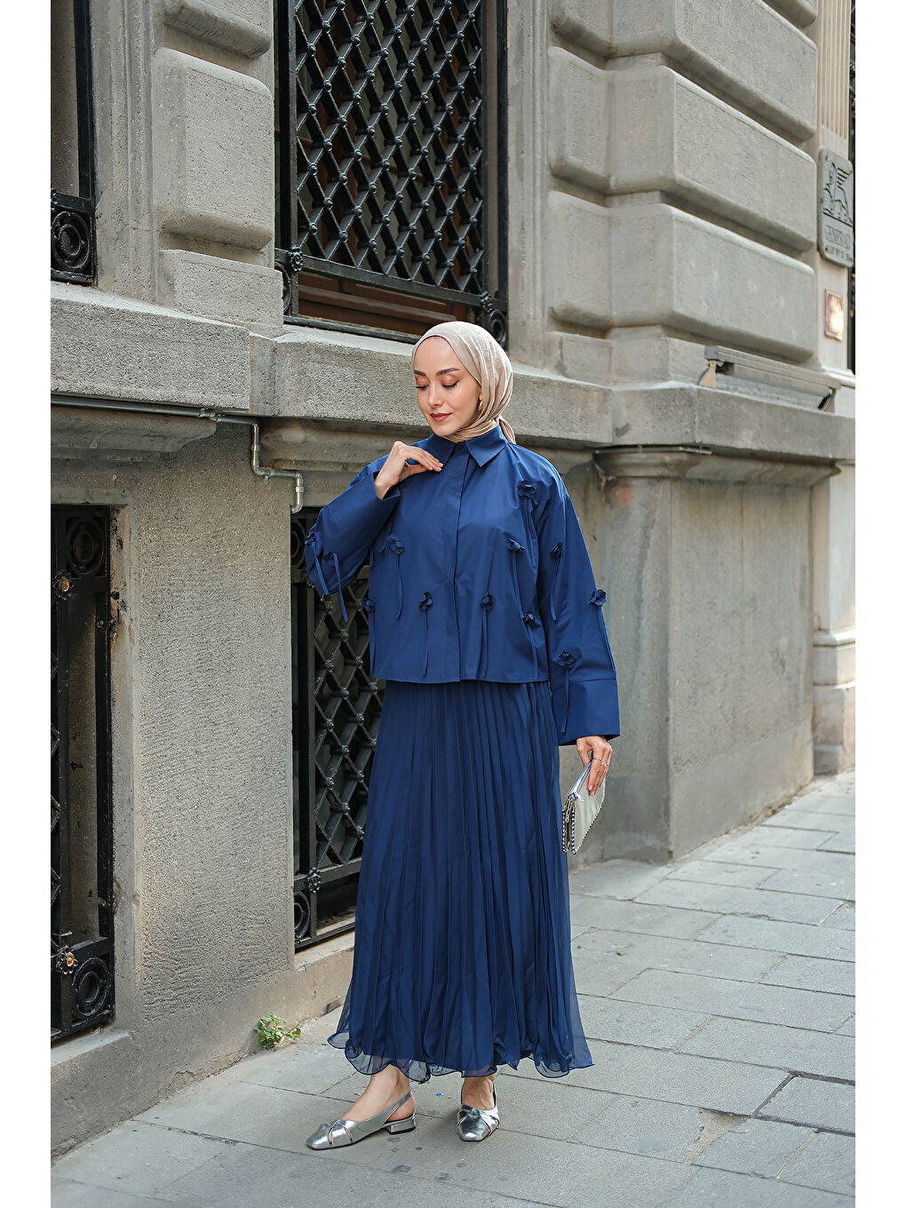 Kadın Çiçek Desenli Gömlek Lacivert-1