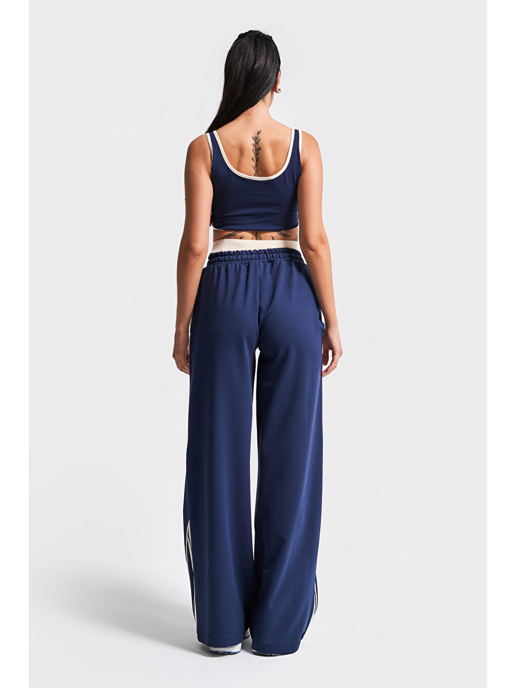 Kadın Koyu Mavi Renk s5-56 Alt Üst 2'li Kombin %100 Pamuk Süper Esnek Takım-4