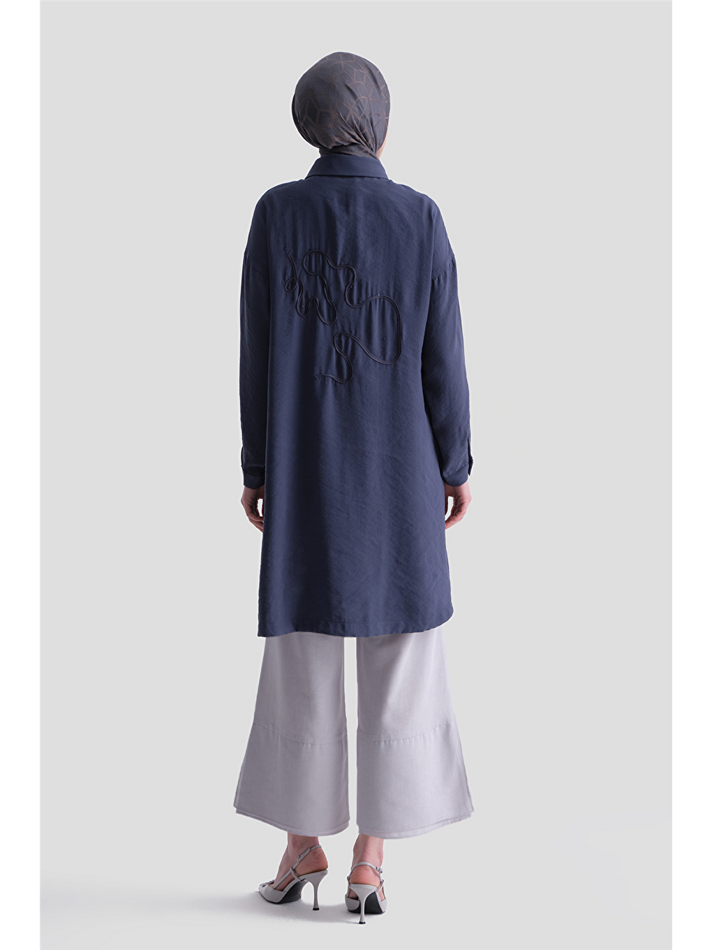 Arkası Nakışlı Tunik Elbise Lacivert-5