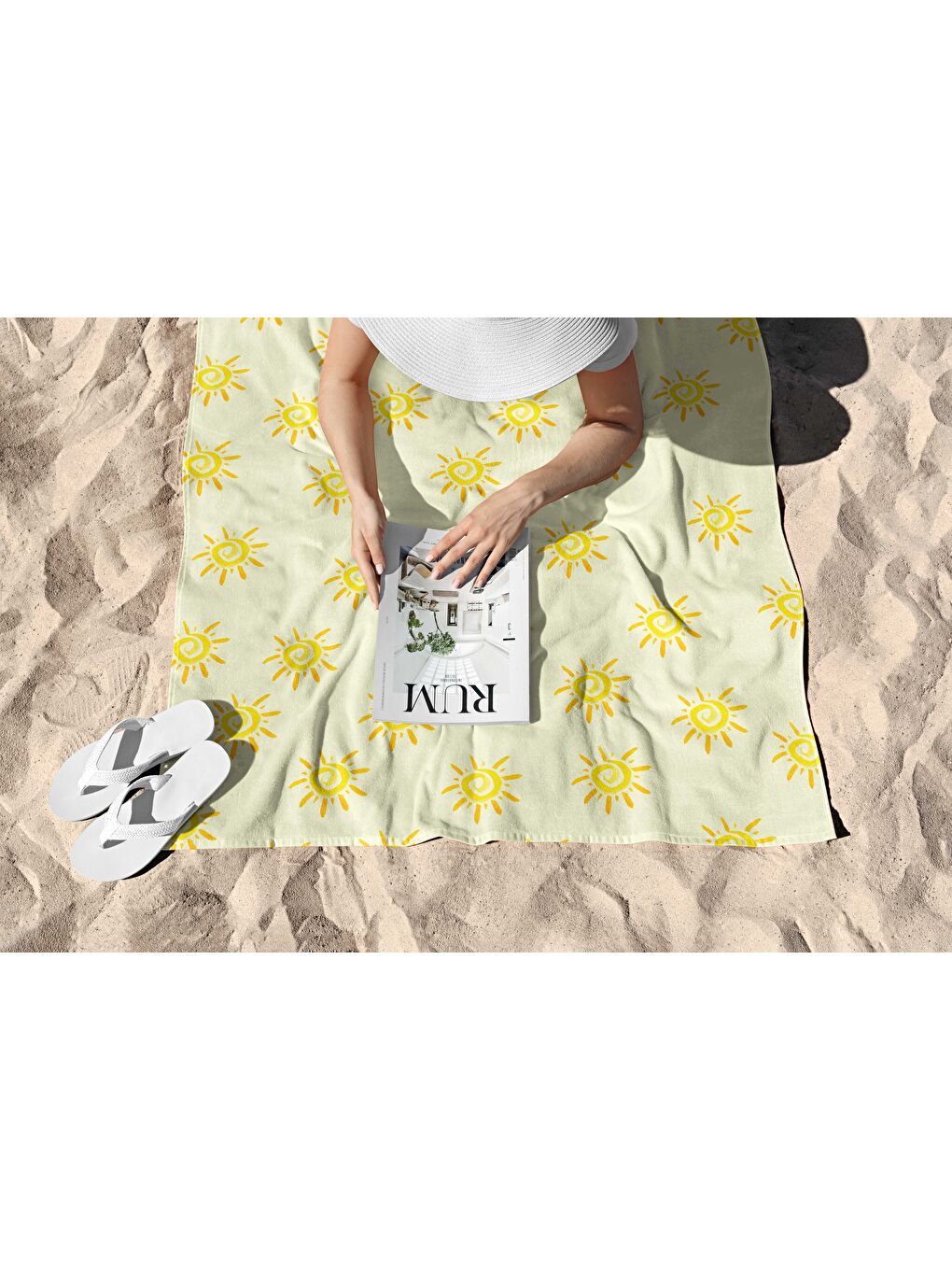 Sarı Güneş Desen Dijital Baskı Plaj Havlusu 75x150-1