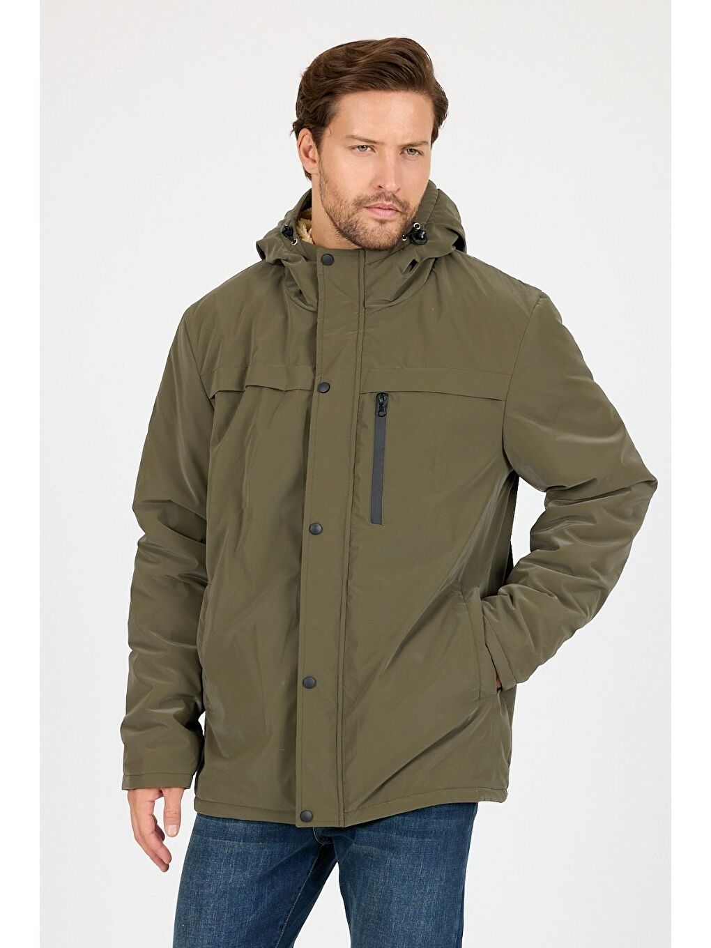 Haki Vibes x Avmteks Kürklü Kapüşon Detaylı Mont 004-1