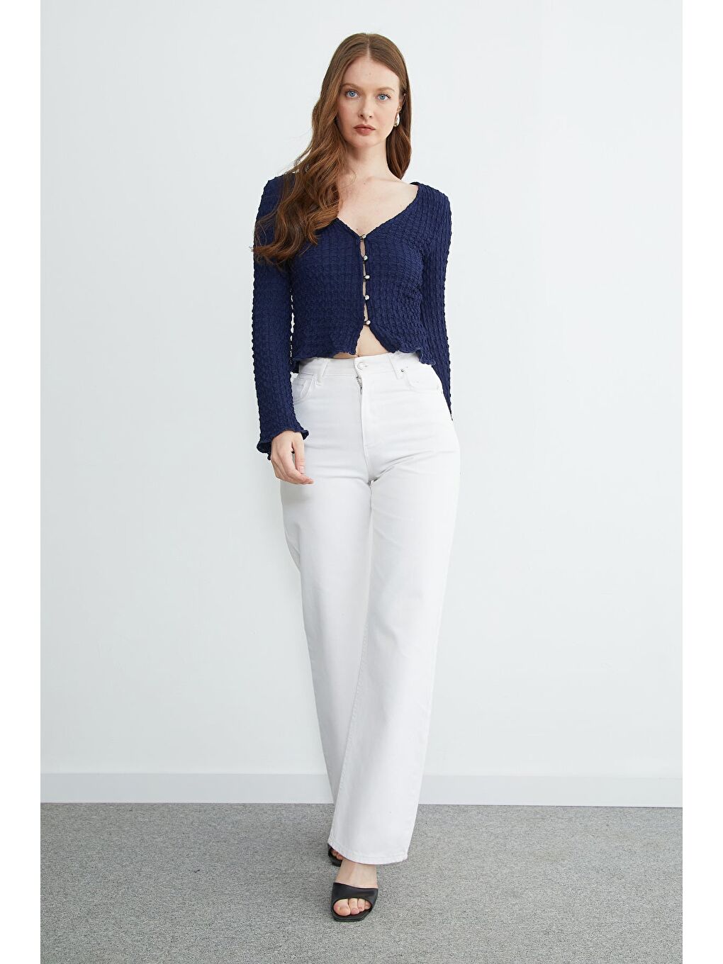 Lacivert İspanyol Kol Bürümcük Kumaş Hırka-3