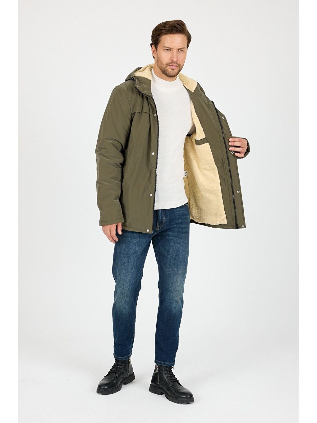 Haki Vibes x Avmteks Kürklü Kapüşon Detaylı Mont 004-2