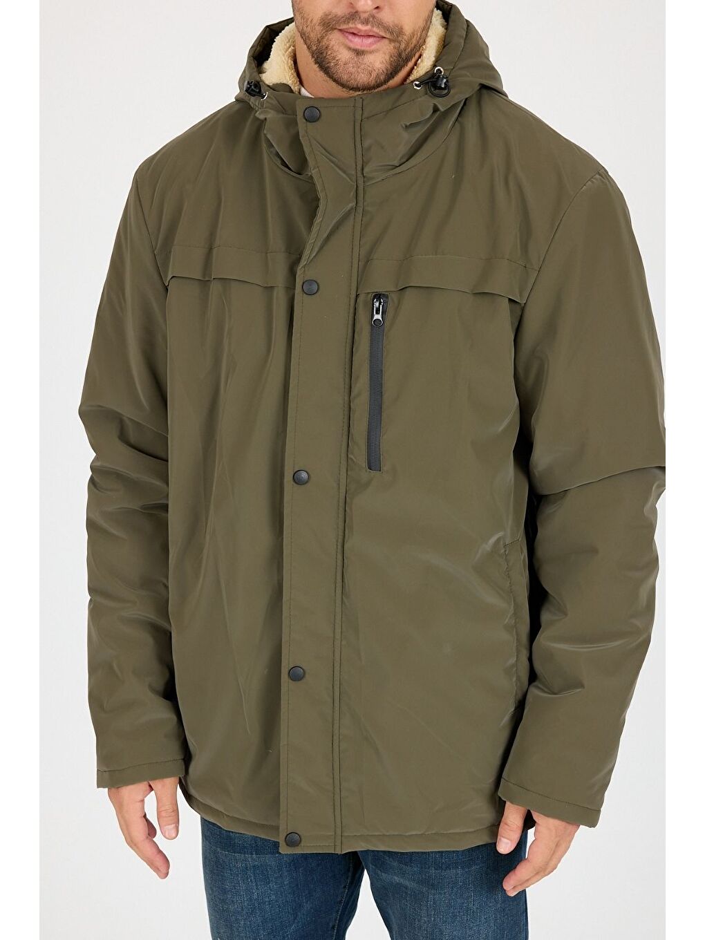 Haki Vibes x Avmteks Kürklü Kapüşon Detaylı Mont 004-3