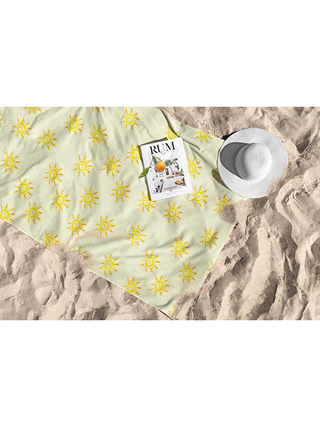 Sarı Güneş Desen Dijital Baskı Plaj Havlusu 75x150-2