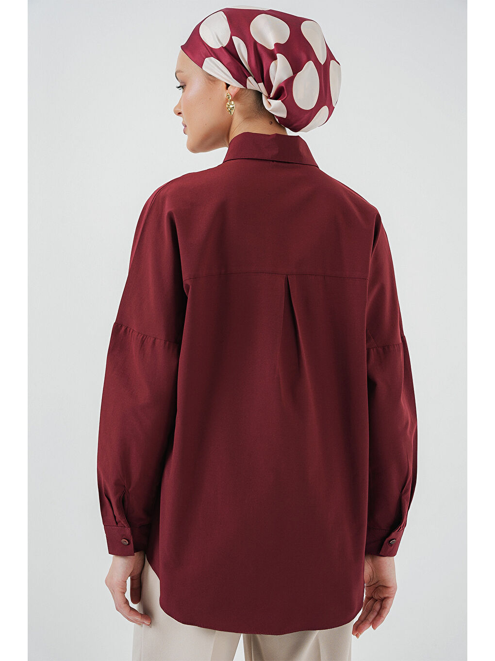 103901 Oversize Basic Tesettür Gömlek - Mürdüm-6