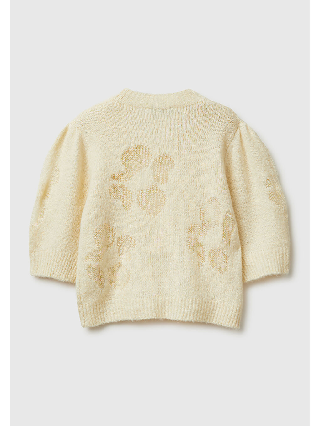 Ekru Kadın Krem Akrilik ve Yün Karışımlı Desenli Yarım Kol Kazak-3