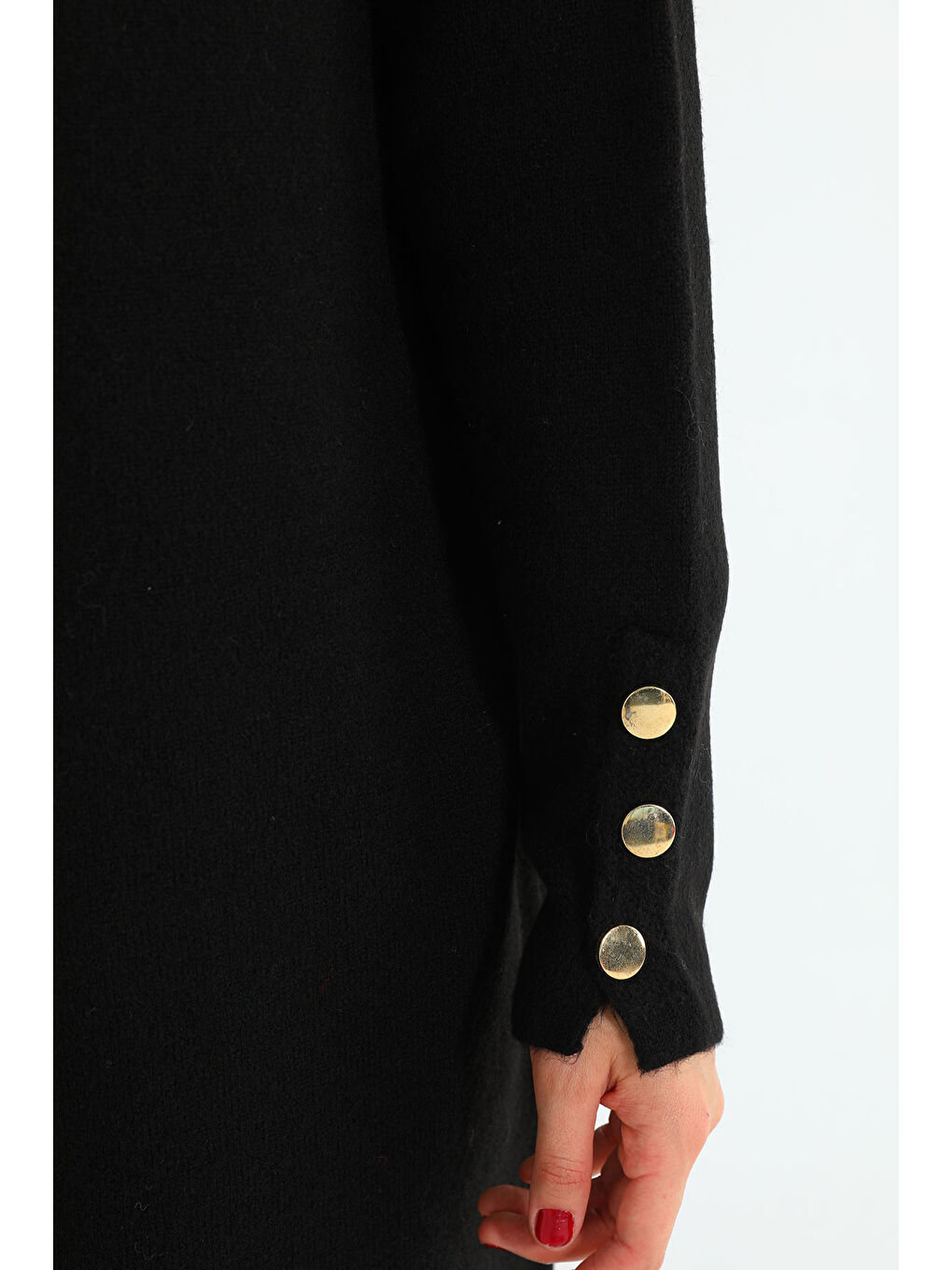 Siyah Kadın Ön Düğmeli Salaş Triko Hırka-6