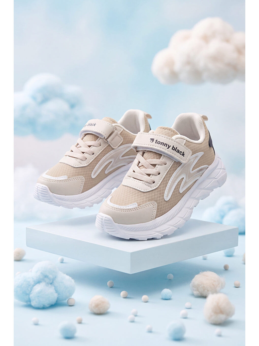 Lila Çocuk Unisex Ekru Kahve Rahat Kalıp Faylon Tabanlı Cırtlı Sneaker