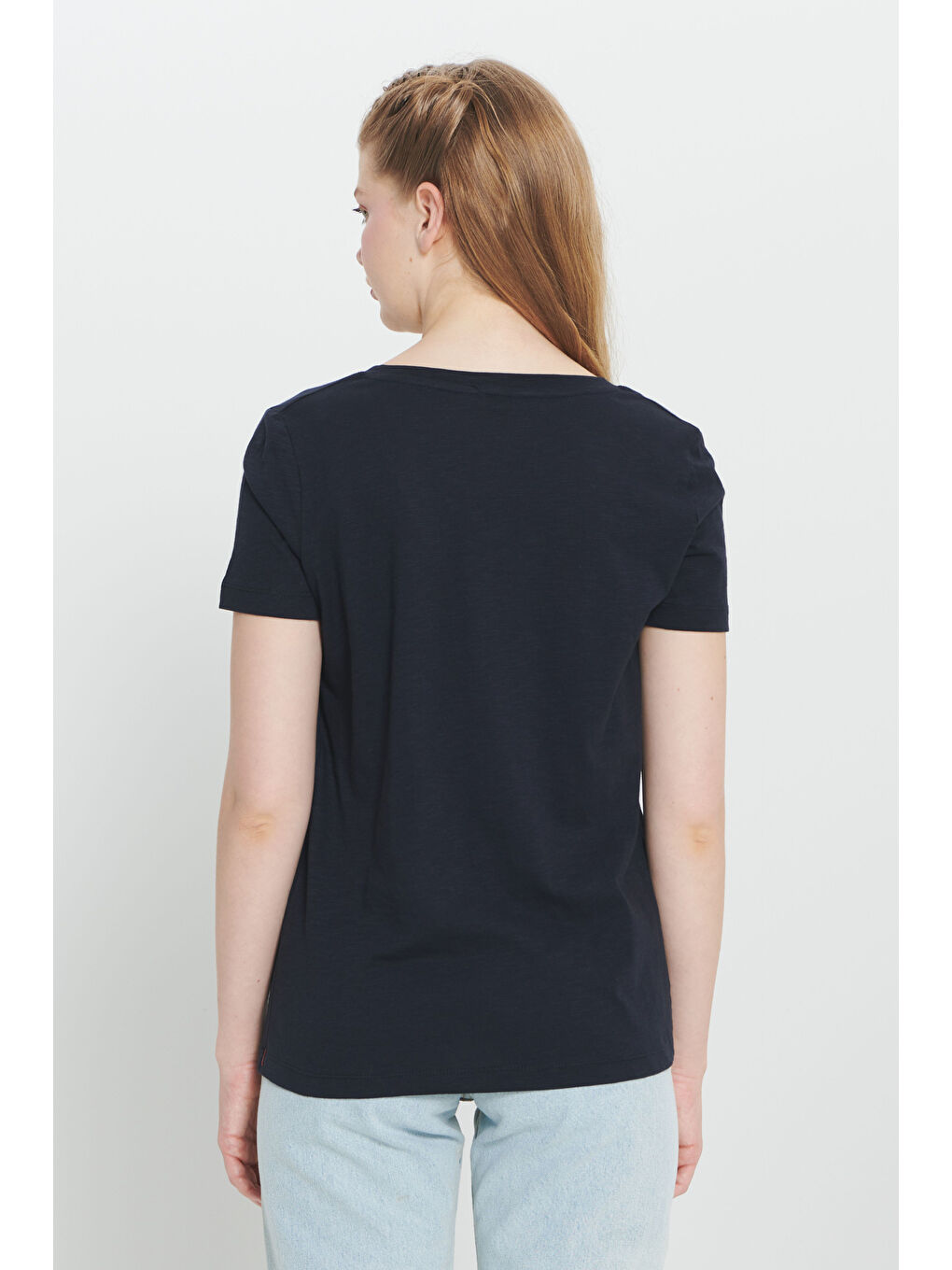 Lacivert %100 Pamuk Standart Fit Normal Kesim V Yaka Basic Tişört-4