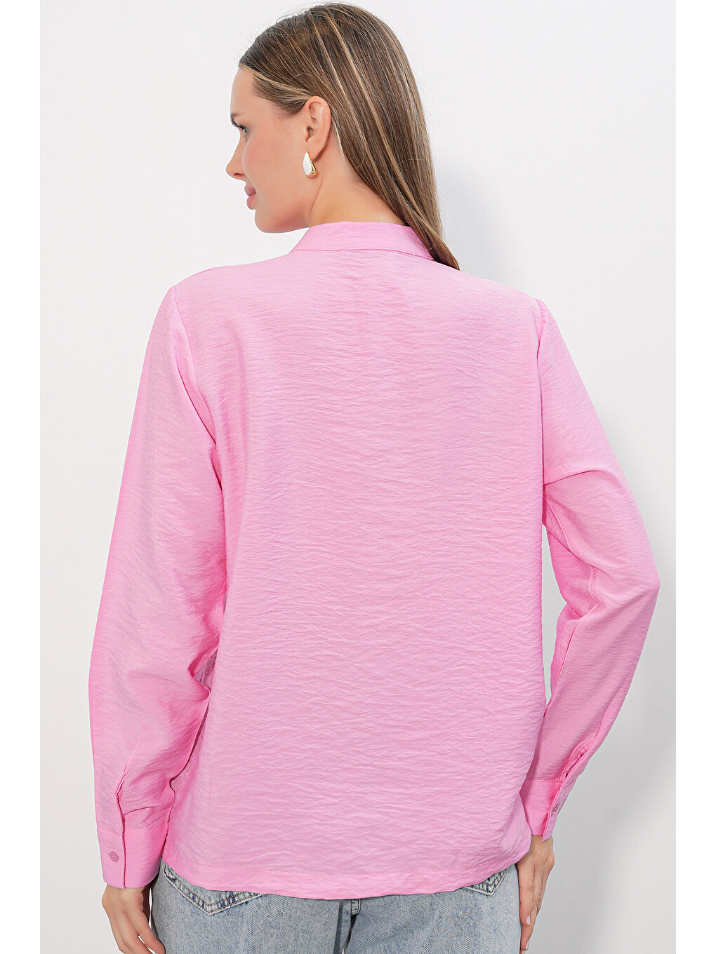 Kadın Tasarım Bağcıklı Gömlek 20405 - Pembe-5