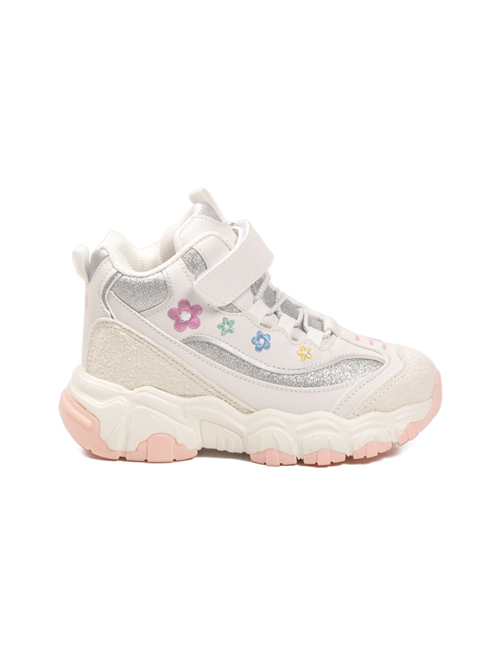 Beyaz Cırtlı Desenli Kaymaz Taban Kız Çocuk Spor Ayakkabı Bella Uzun P-1