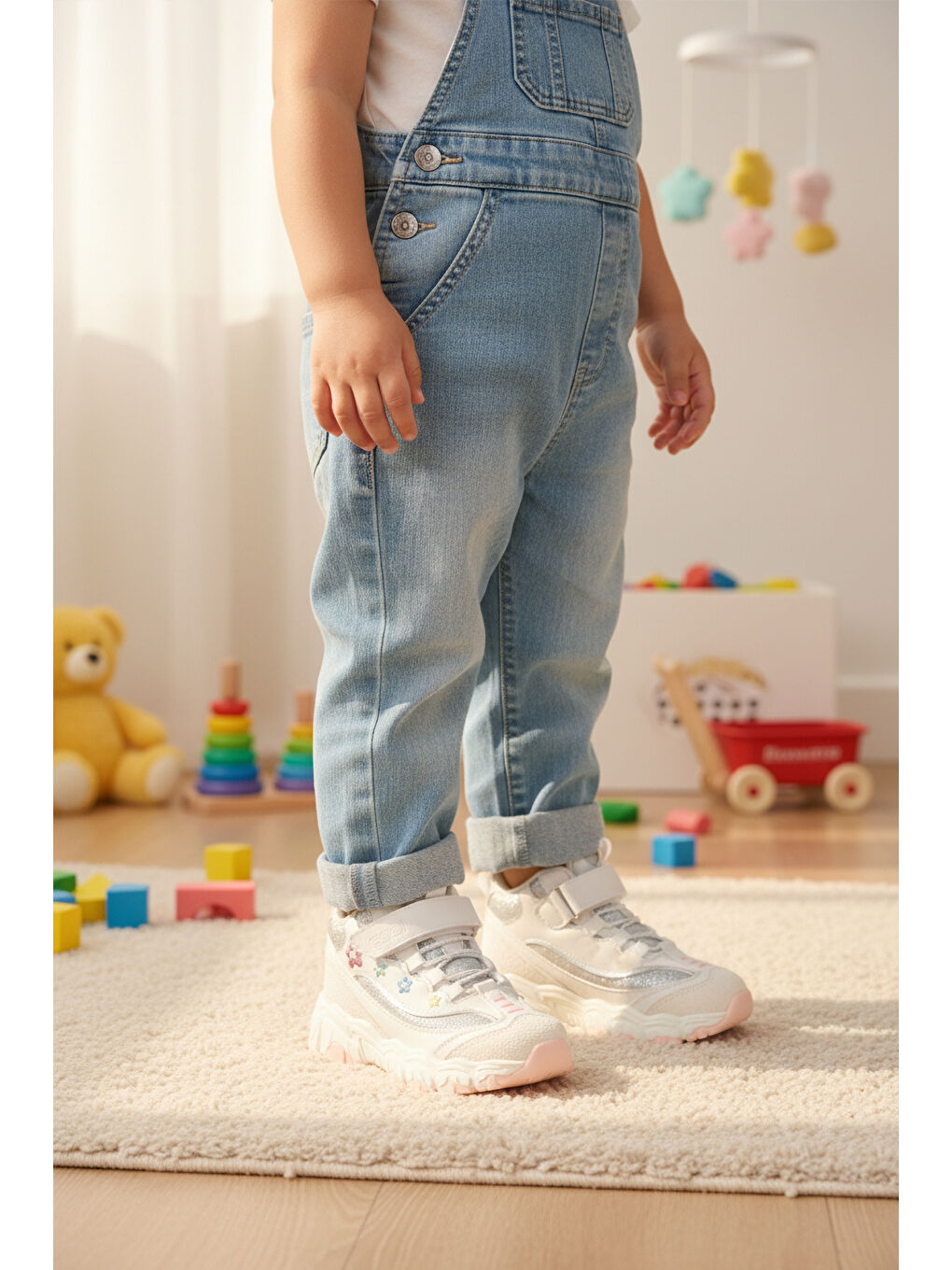 Beyaz Cırtlı Desenli Kaymaz Taban Kız Çocuk Spor Ayakkabı Bella Uzun P-2