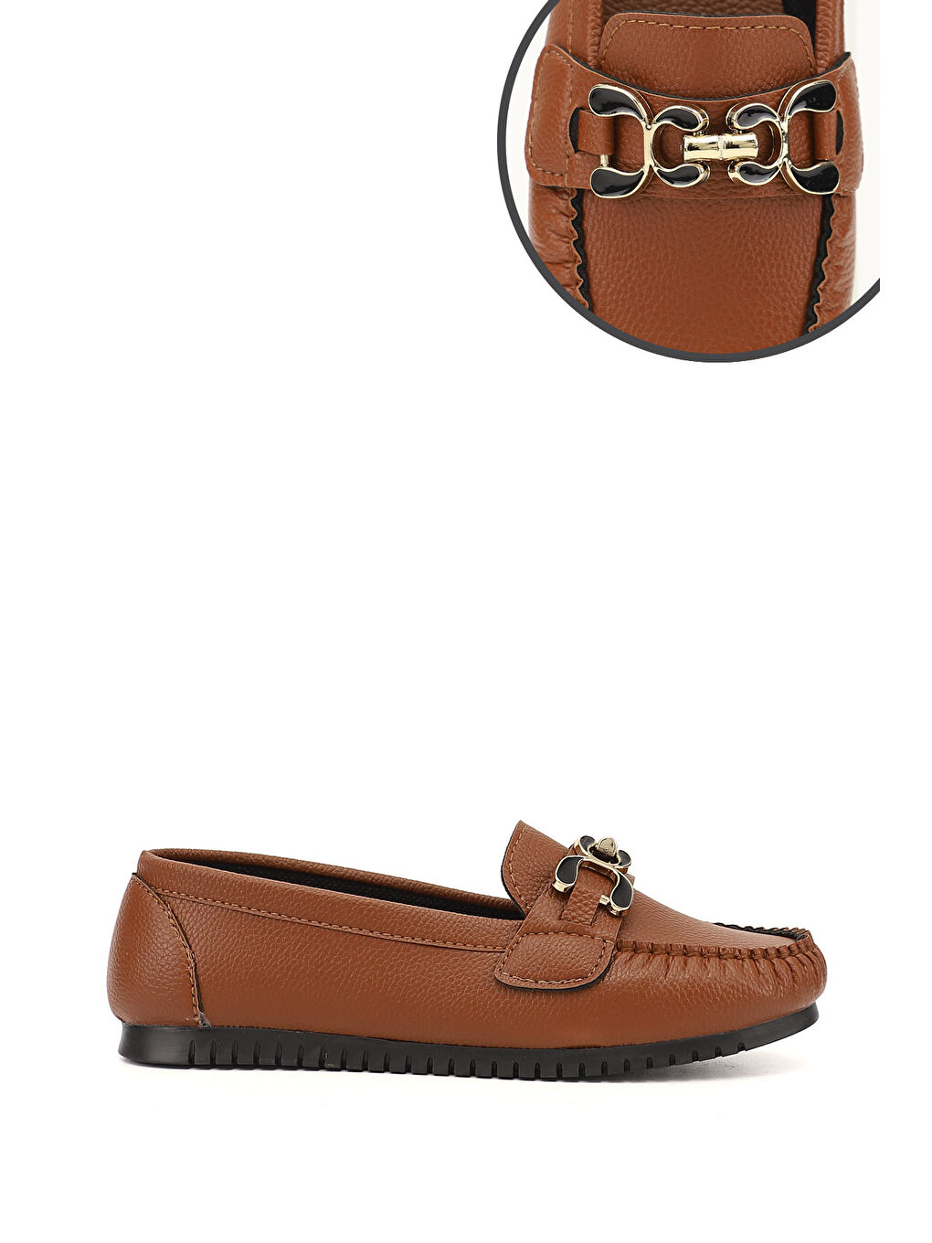 Kahverengi Kadın TABA KAHVE MEL. Düz Taban Tokalı Babet-2