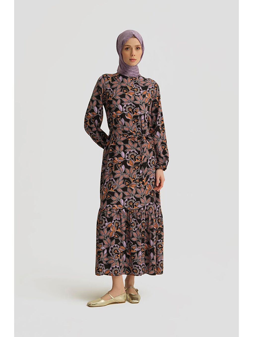 Desenli Elbise 25Yt909 Mor