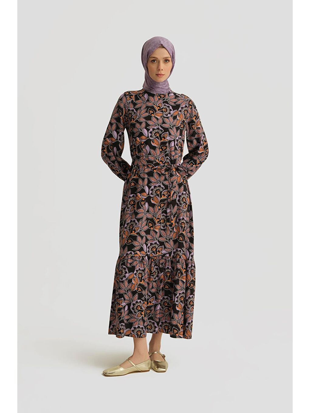 Desenli Elbise 25Yt909 Mor-1