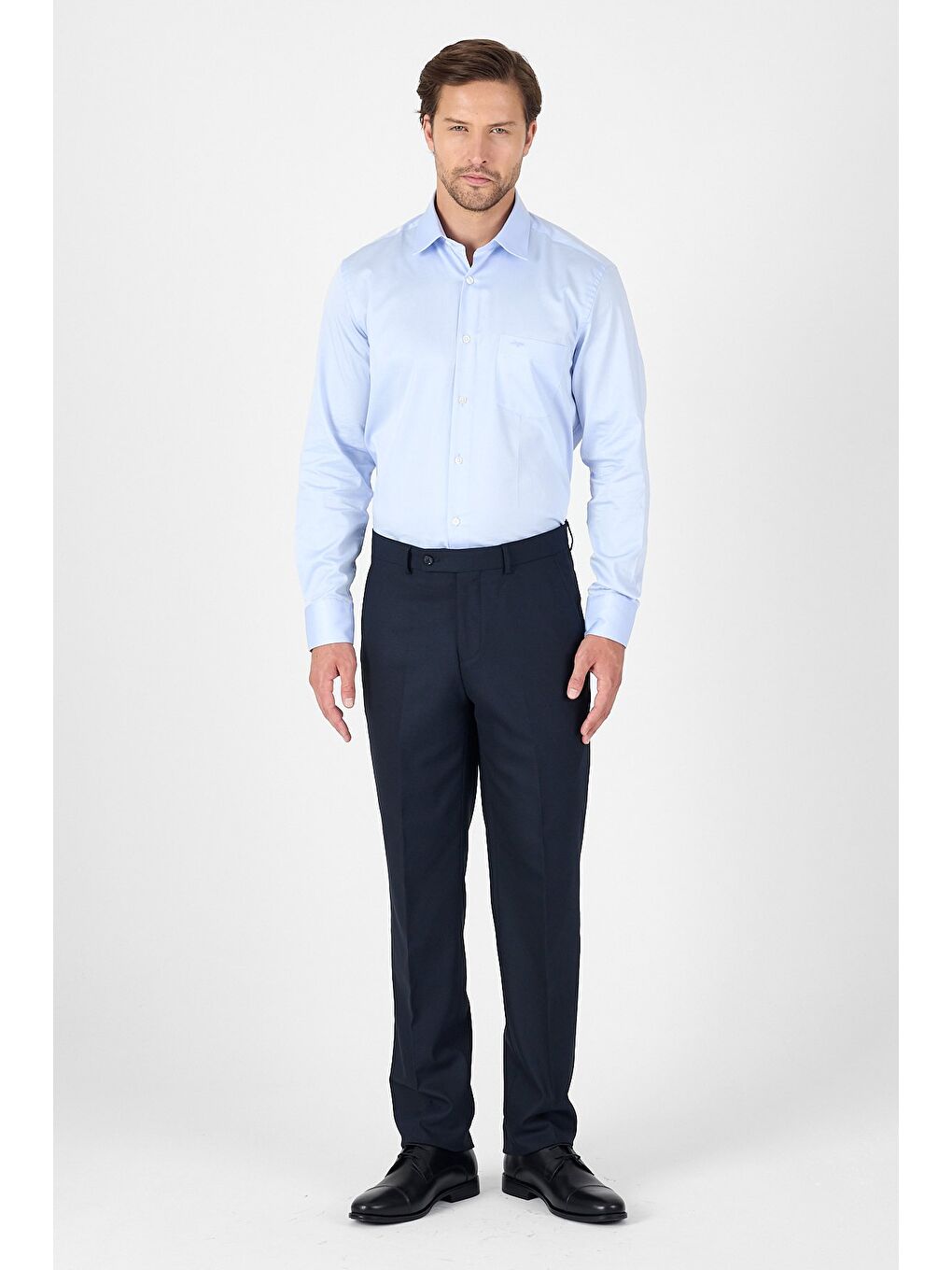 Mavi Sert Yaka Düz Classic %100 Pamuk Comfort Fit Büyük Beden Gömlek 1004250323-3