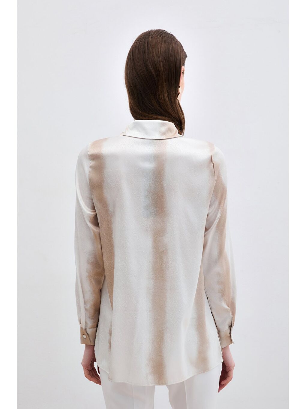 Desenli Klasik Gömlek - Bej-5