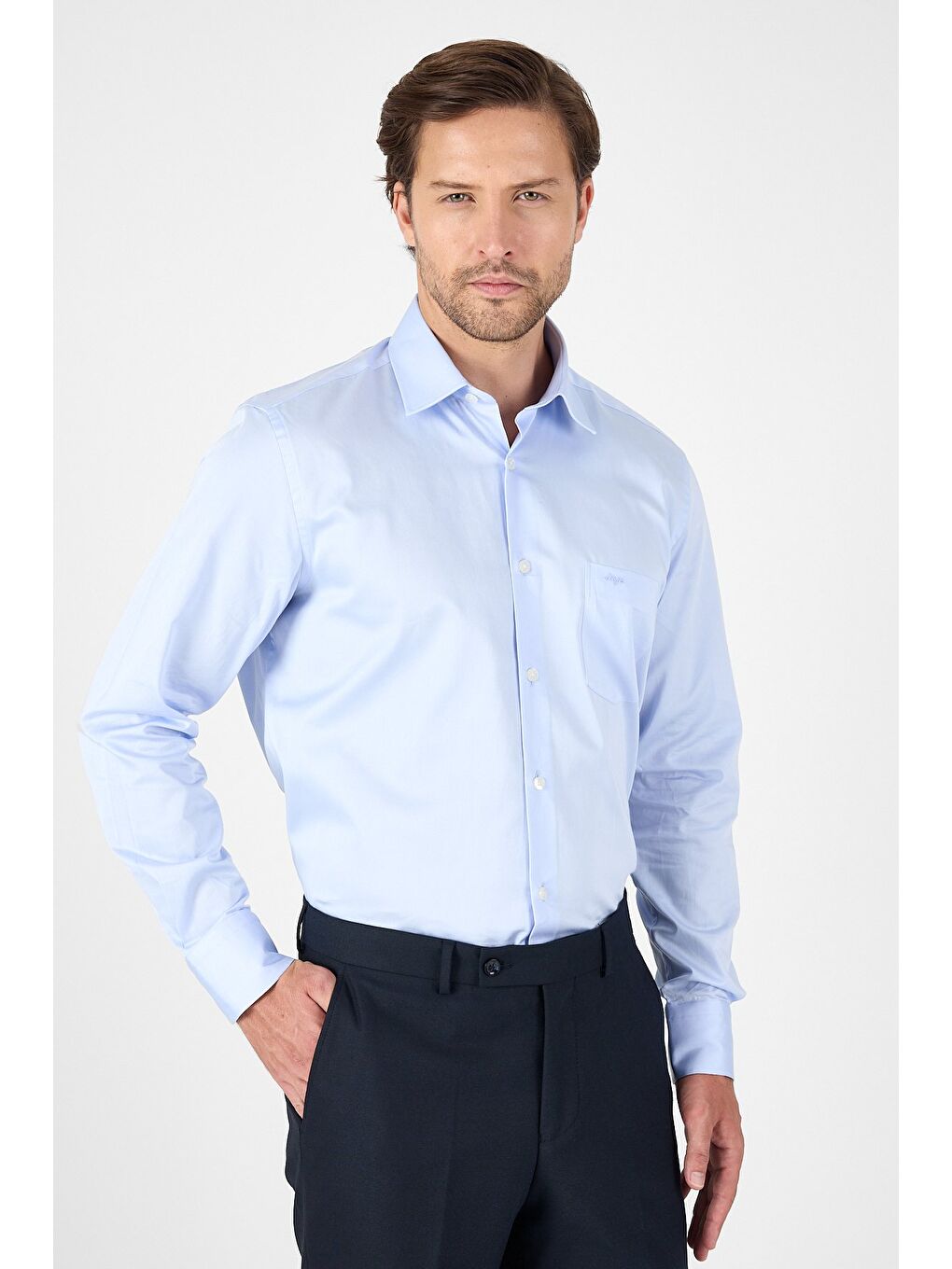 Mavi Sert Yaka Düz Classic %100 Pamuk Comfort Fit Büyük Beden Gömlek 1004250323-2