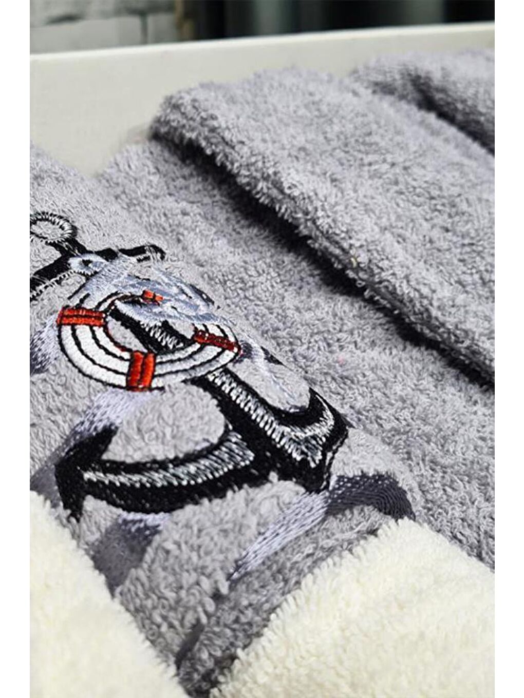 Karışık Çeyizlik Aile Bornoz Seti 4 Parça Krem Gri-2