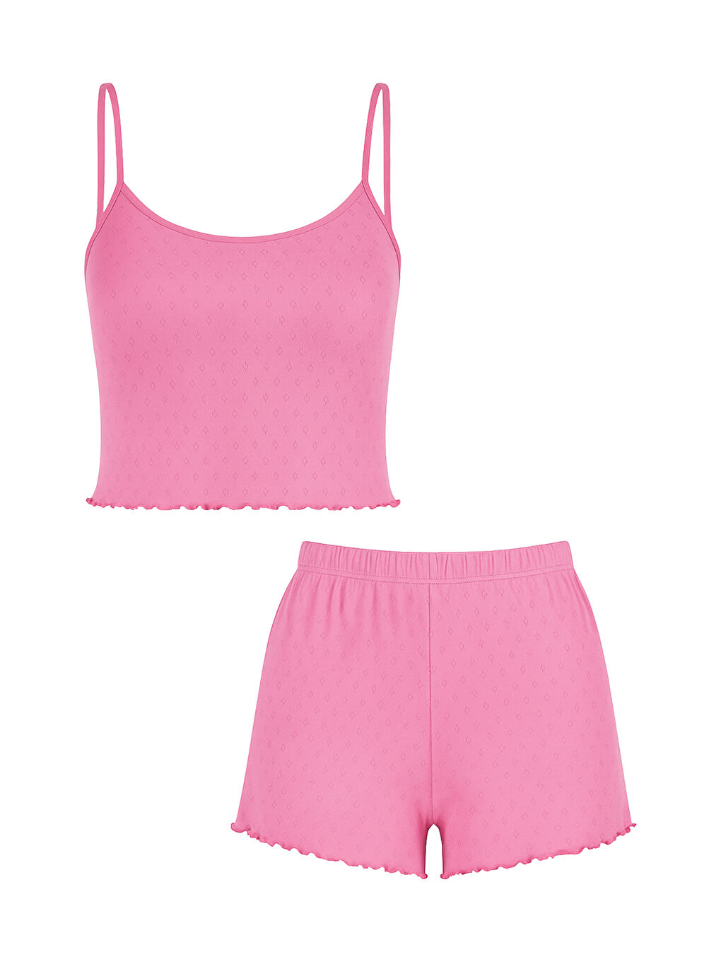 Pembe Kadın Pamuklu İp Askılı Şort Takım-1
