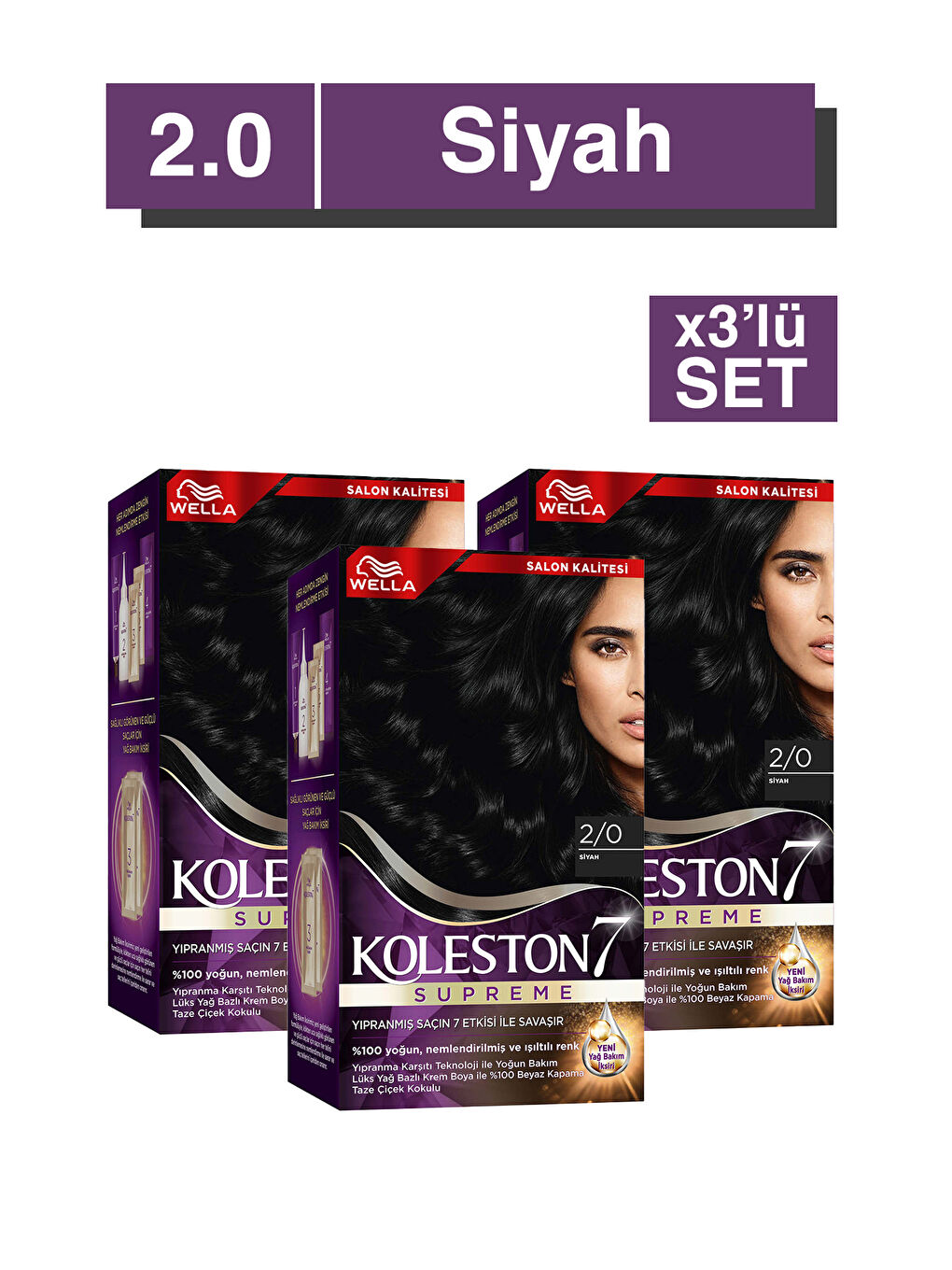 Wella Renksiz Koleston Supreme Saç Boyası 2/0 Siyah x3' li Set