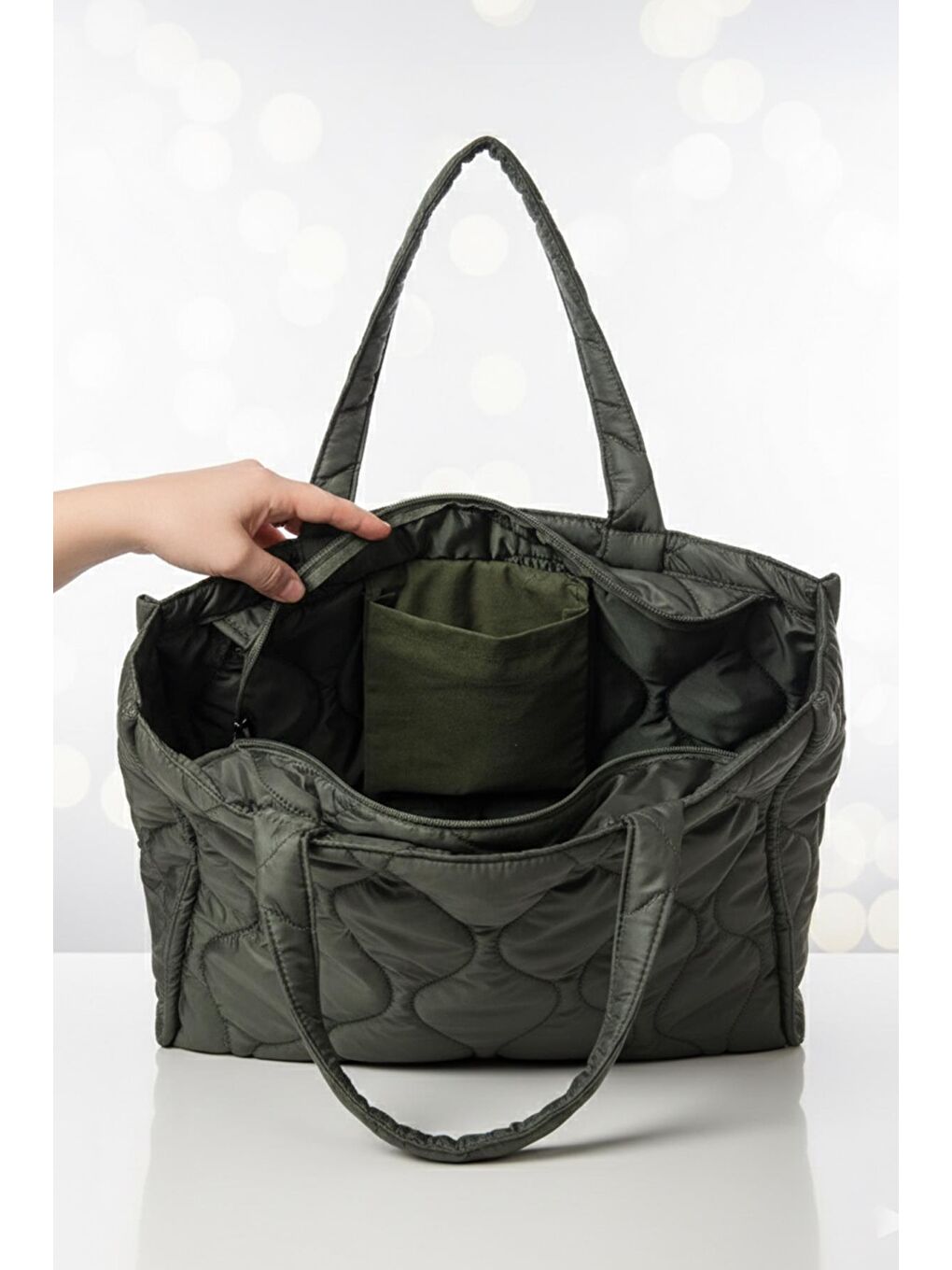 Yeşil Kapitone Çanta - Puffer Bag-3