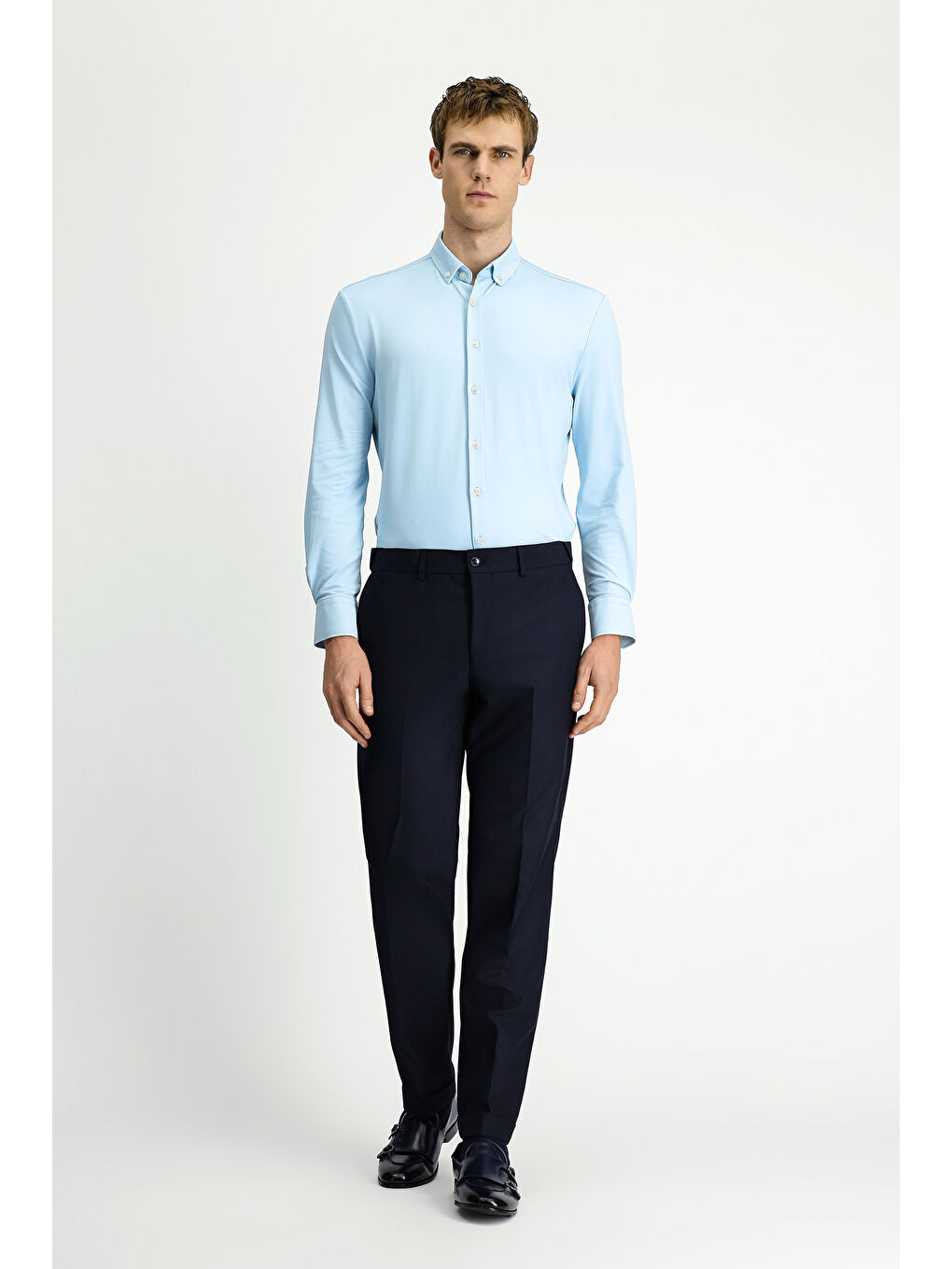 Mavi Techno-Line Uzun Kol Regular Fit Elastanlı Düğmeli Yaka Gömlek-1