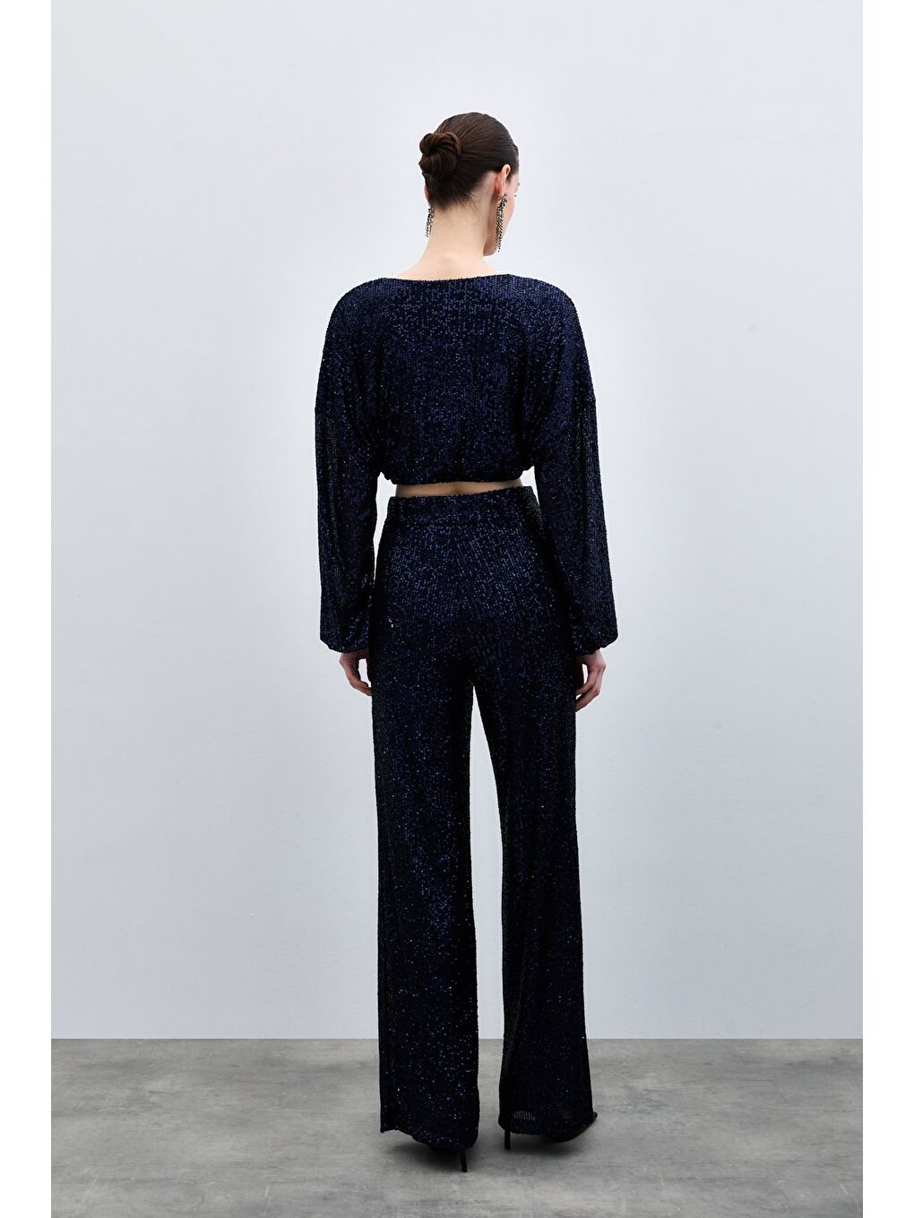 Kemerli Payet Pantolon - Lacivert-7