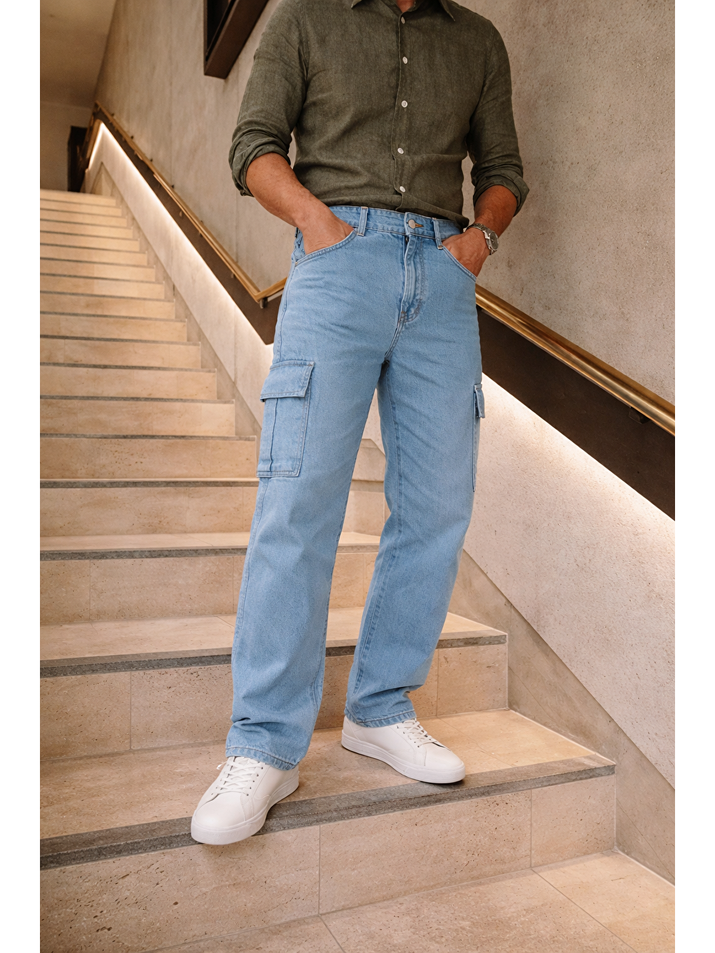 Erkek Yüksek Bel Bol Paça B.Mavi Kargo Baggy Pantolon