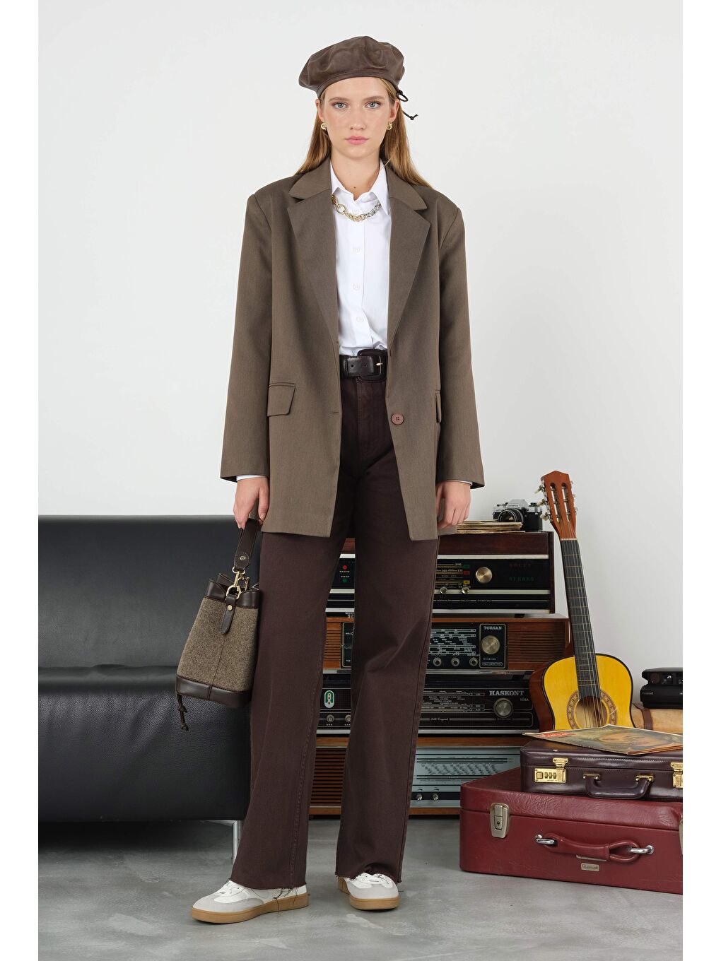 Kahverengi Klasik Blazer Ceket Ceviz Kabuğu