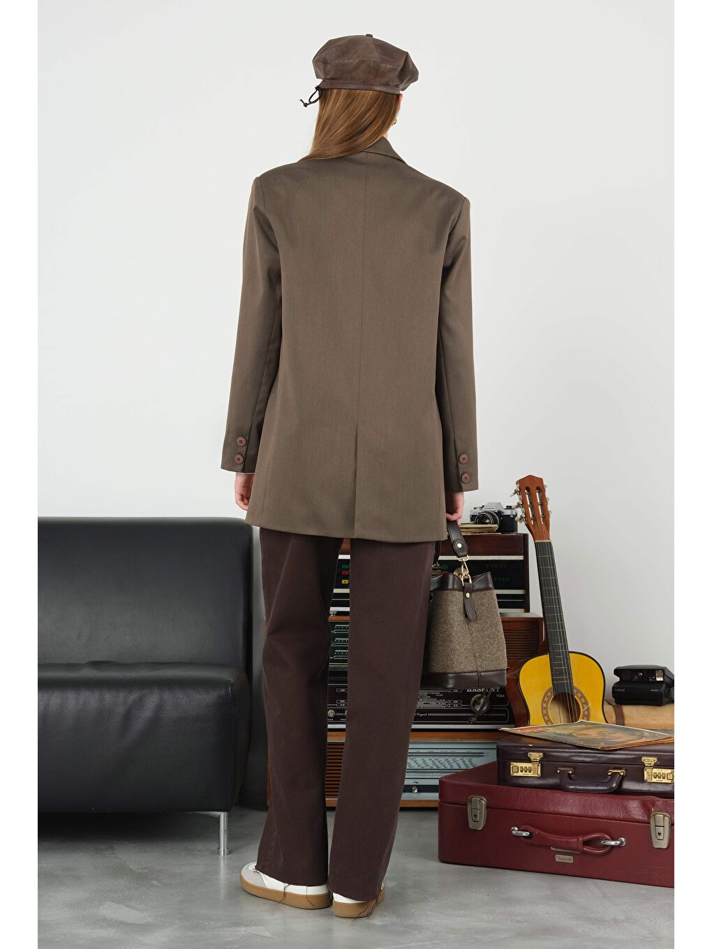 Kahverengi Klasik Blazer Ceket Ceviz Kabuğu-3