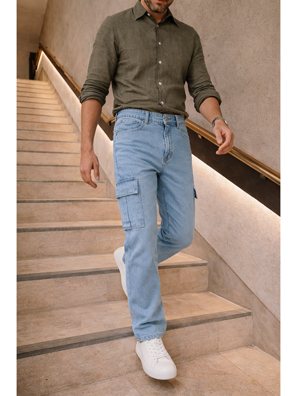 Erkek Yüksek Bel Bol Paça B.Mavi Kargo Baggy Pantolon-1