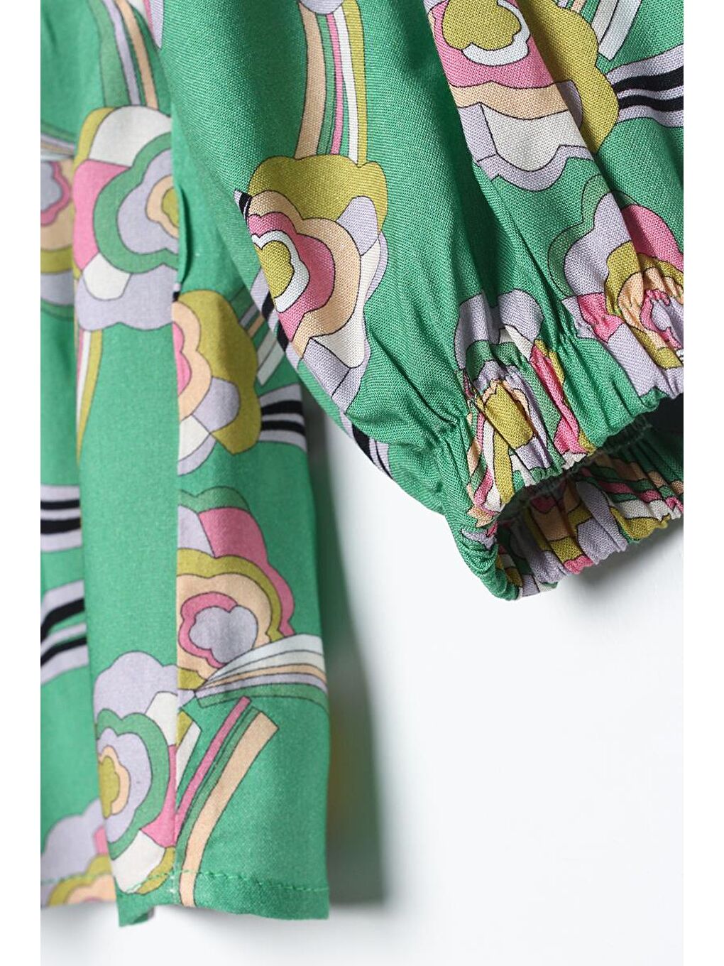 Yeşil-Lila-Yakası Fularlı Desenli Viskon Tunik-5