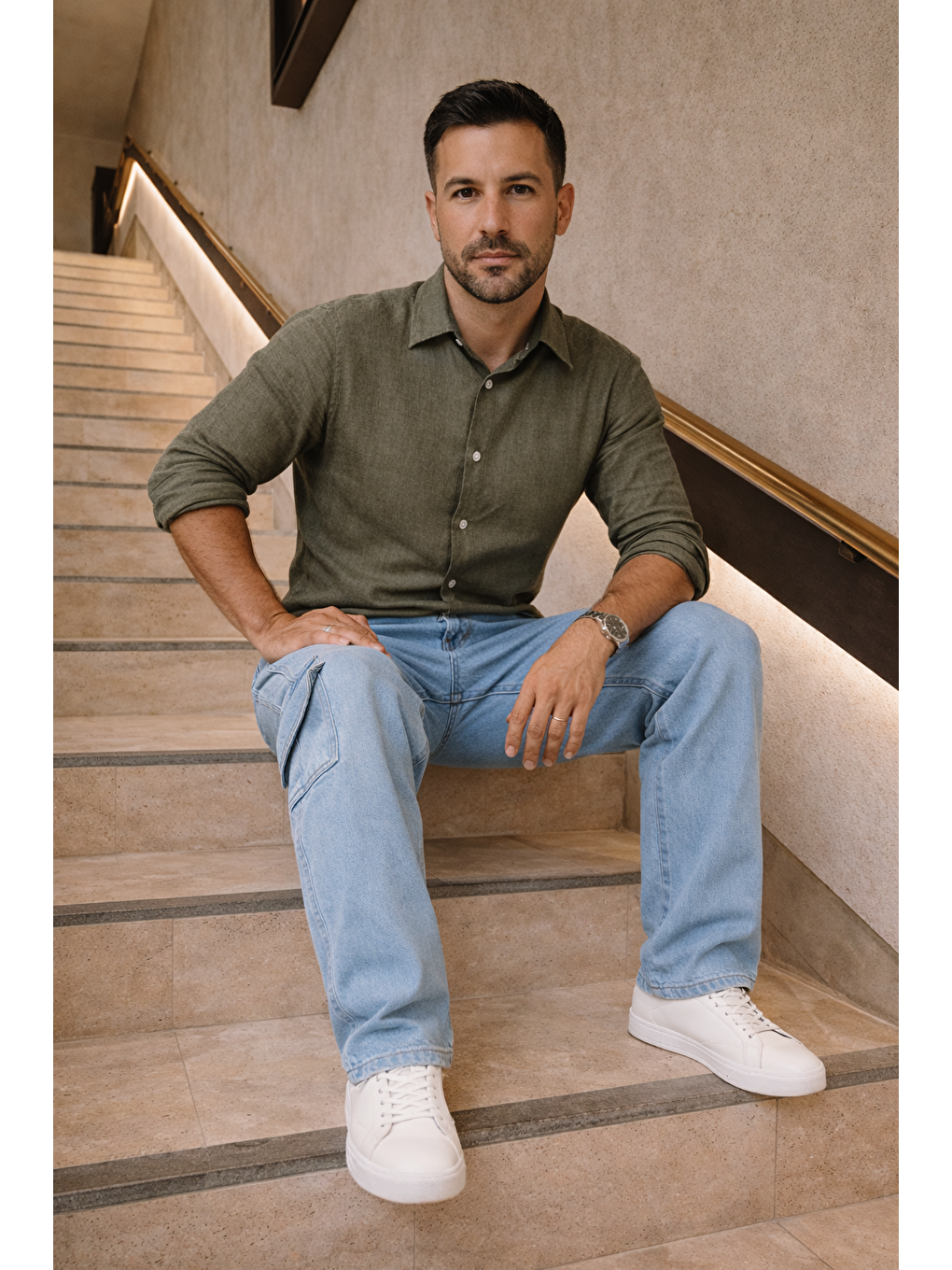 Erkek Yüksek Bel Bol Paça B.Mavi Kargo Baggy Pantolon-2