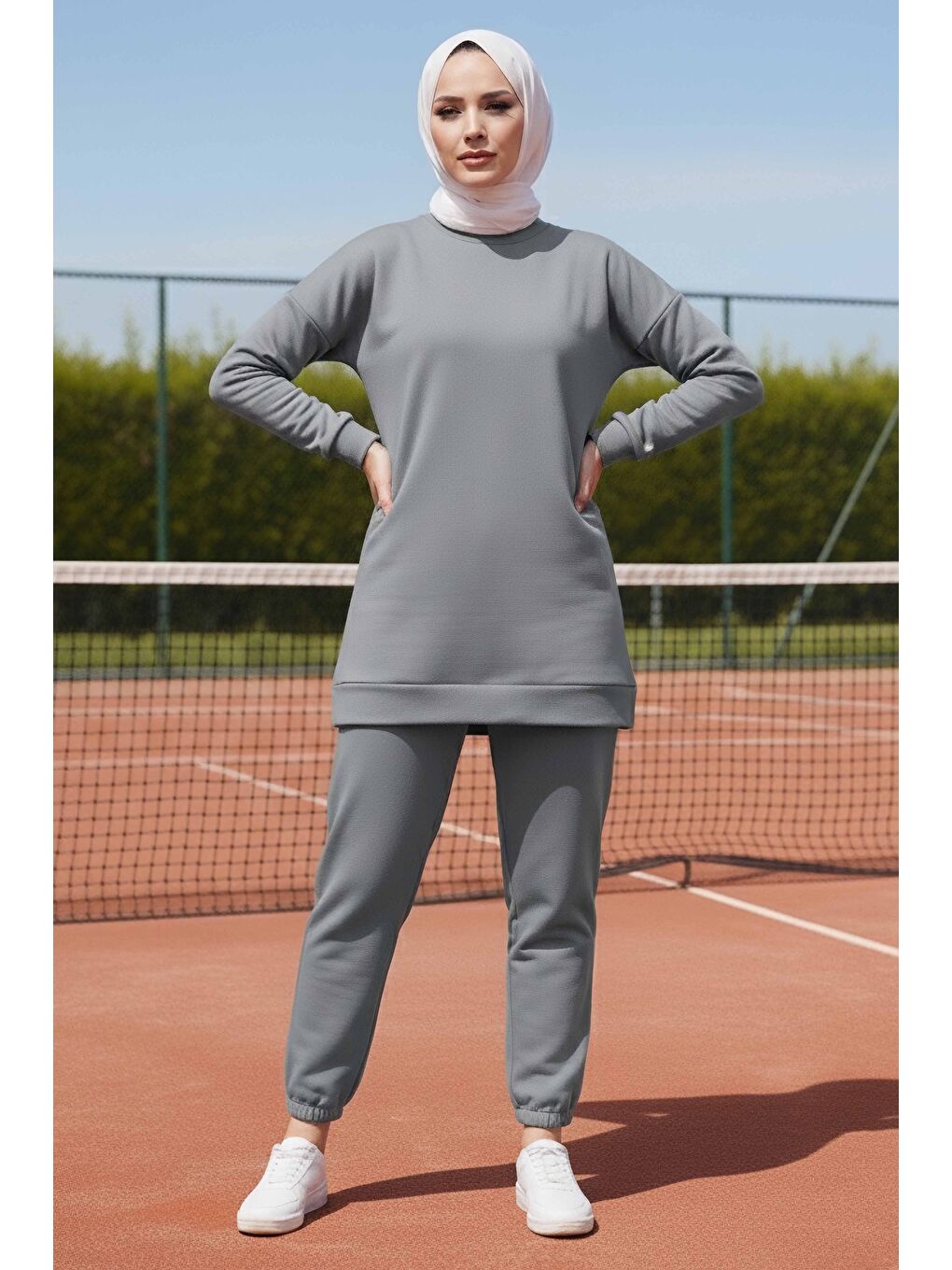 Paça Lastikli İki İplik İkili Takım Gri - 28029-GRI-1