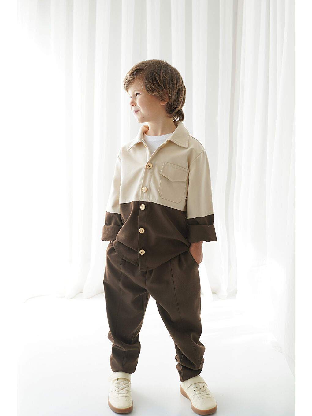 Kahverengi Kahve Krem Retro Ceket - Carrot Pantolon Takım-1