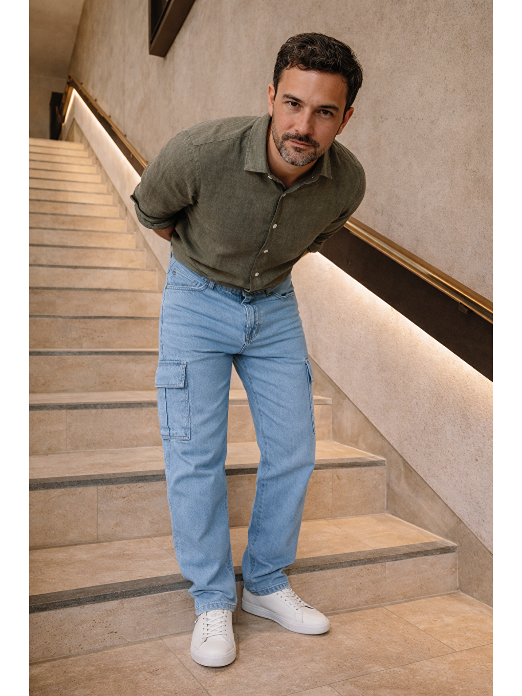 Erkek Yüksek Bel Bol Paça B.Mavi Kargo Baggy Pantolon-3