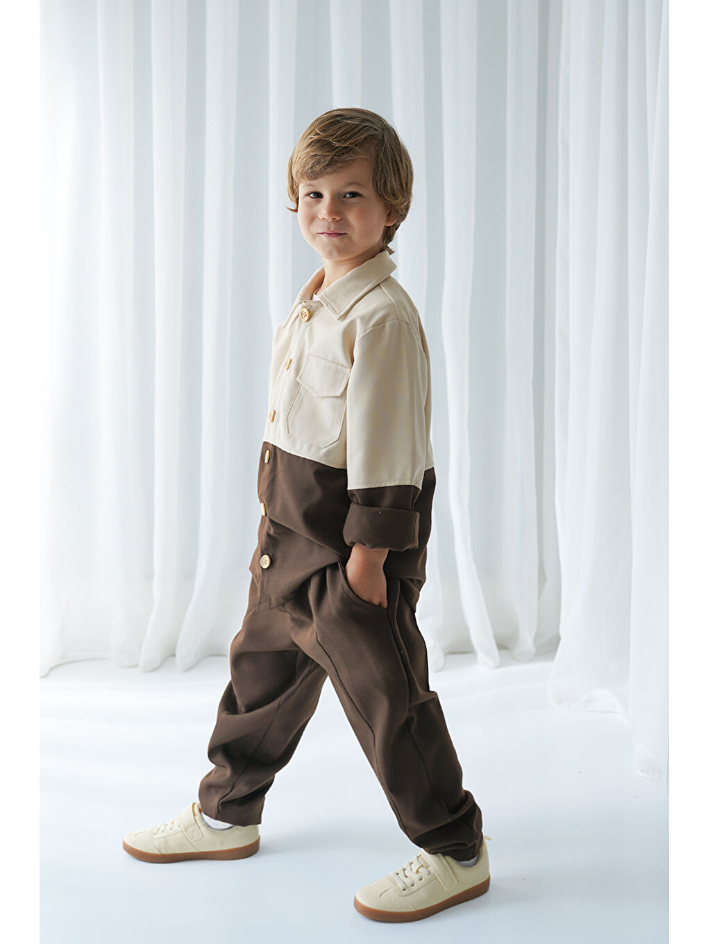 Kahverengi Kahve Krem Retro Ceket - Carrot Pantolon Takım-3