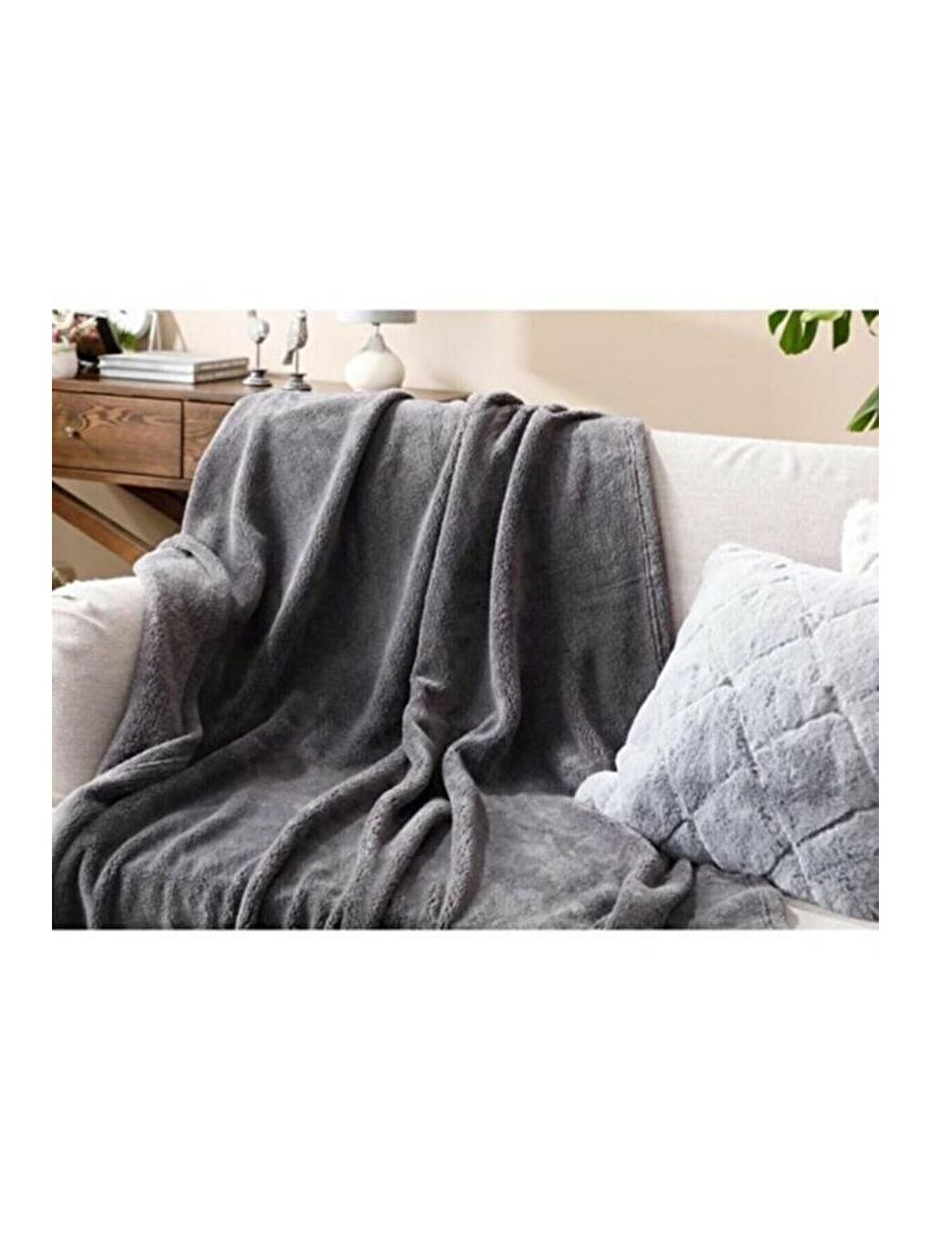 Wellsoft Battaniye Antrasit Televizyon Battaniyesi Pelüş Polar Battaniye Tek Kişilik 170*230-1