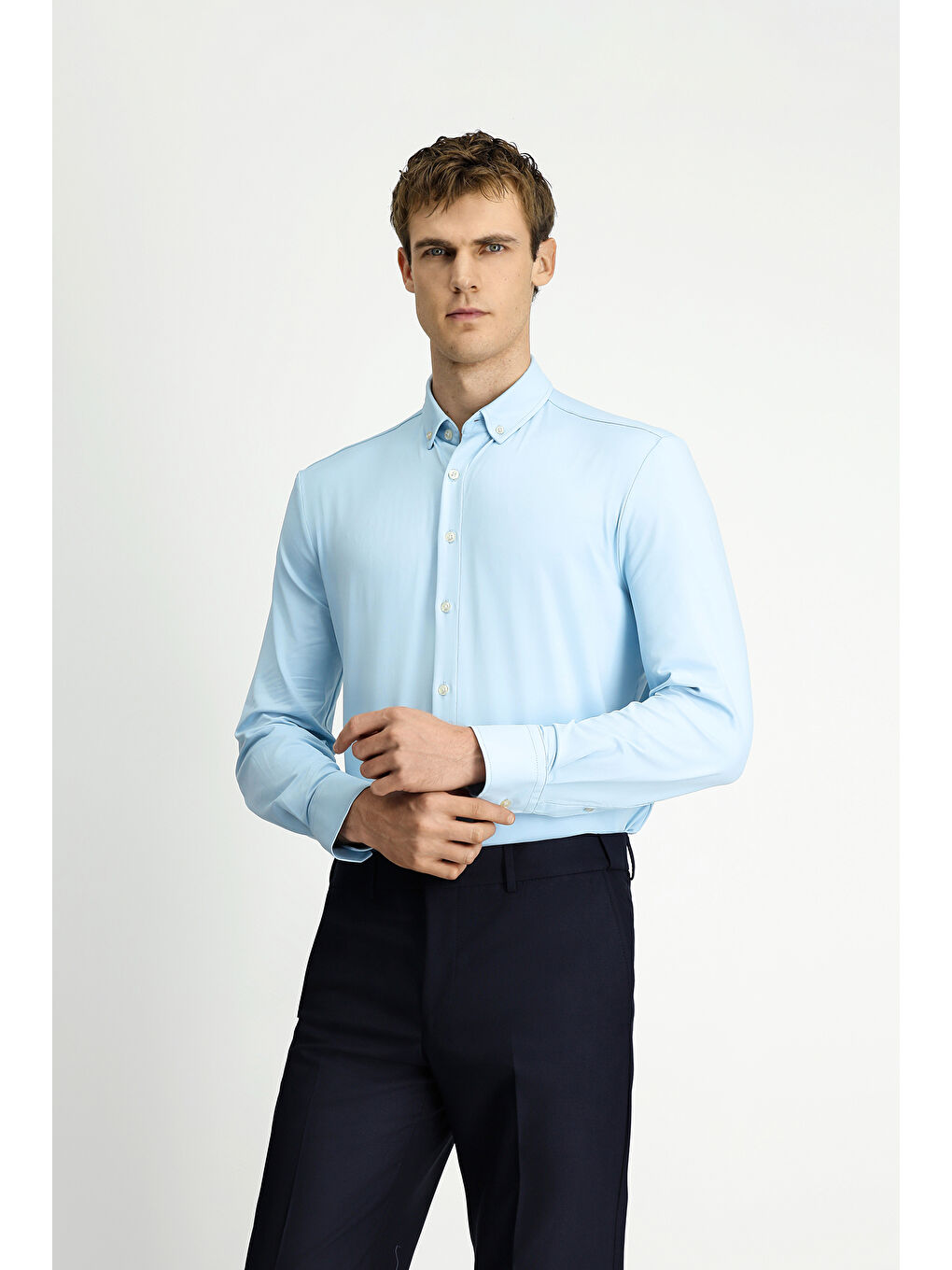 Mavi Techno-Line Uzun Kol Regular Fit Elastanlı Düğmeli Yaka Gömlek-3
