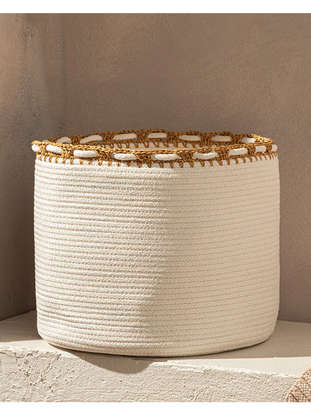 Lace Örgü Sepet Ekru