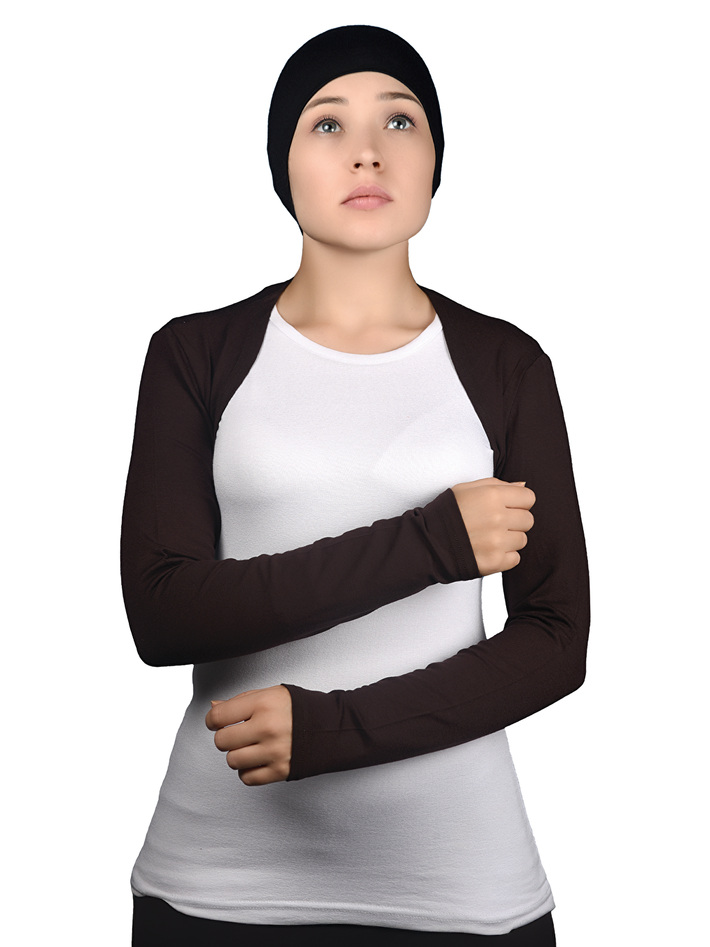 Kahverengi Uzun Kollu Tesettür Bolero-1