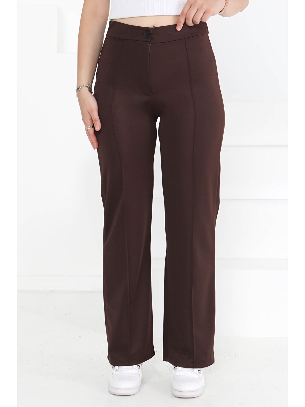 Kahverengi Şerit Detaylı Spor Pantolon Koyu Kahve - 27084