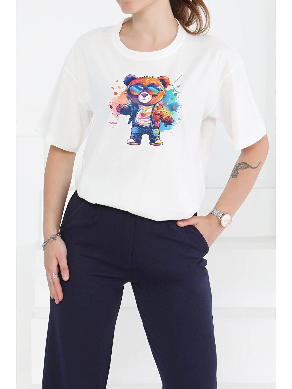 Baskılı Kısa Kollu T-Şhirt Beyaz - 27349