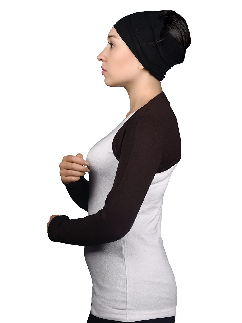 Kahverengi Uzun Kollu Tesettür Bolero-2