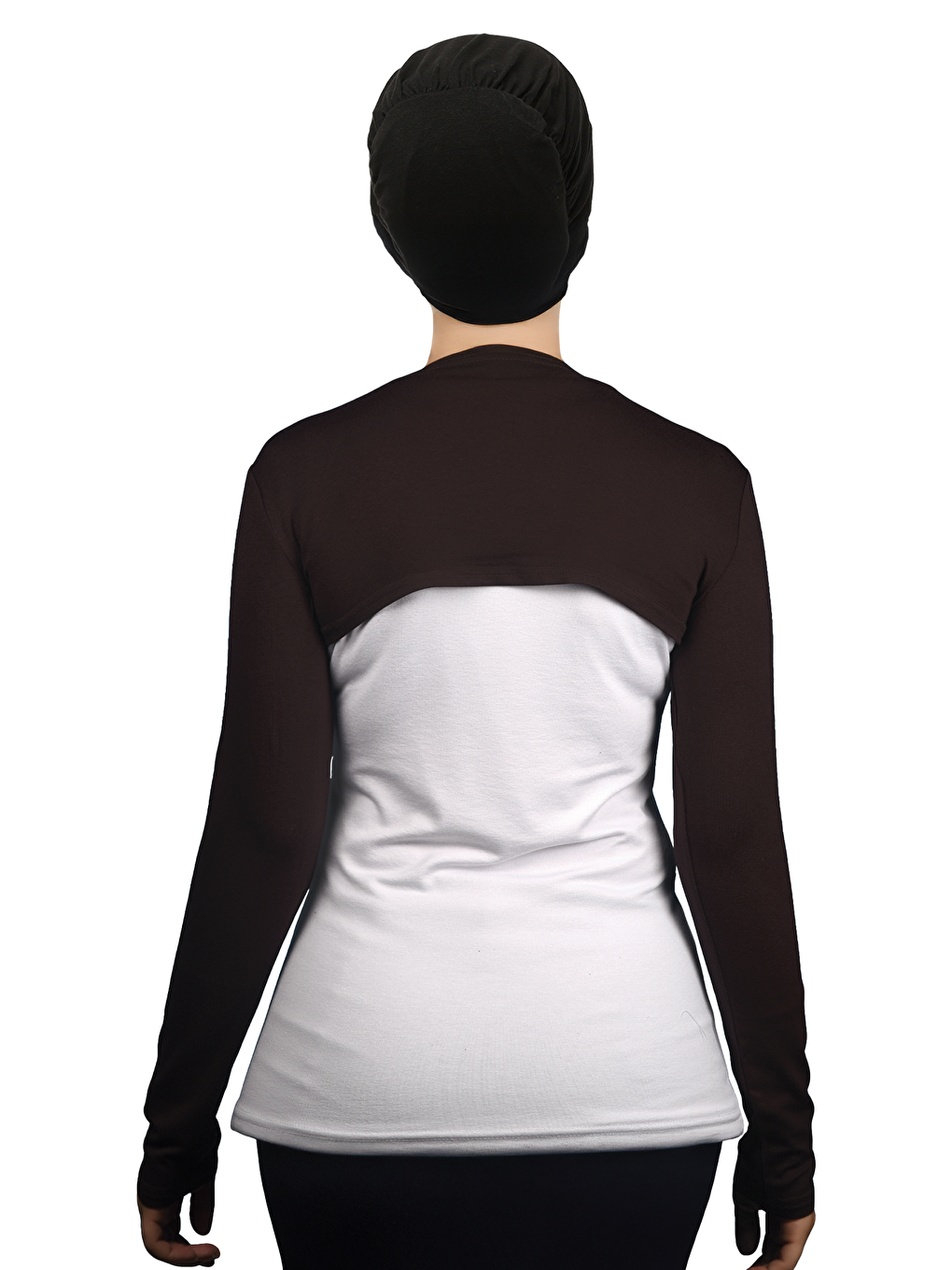 Kahverengi Uzun Kollu Tesettür Bolero-3