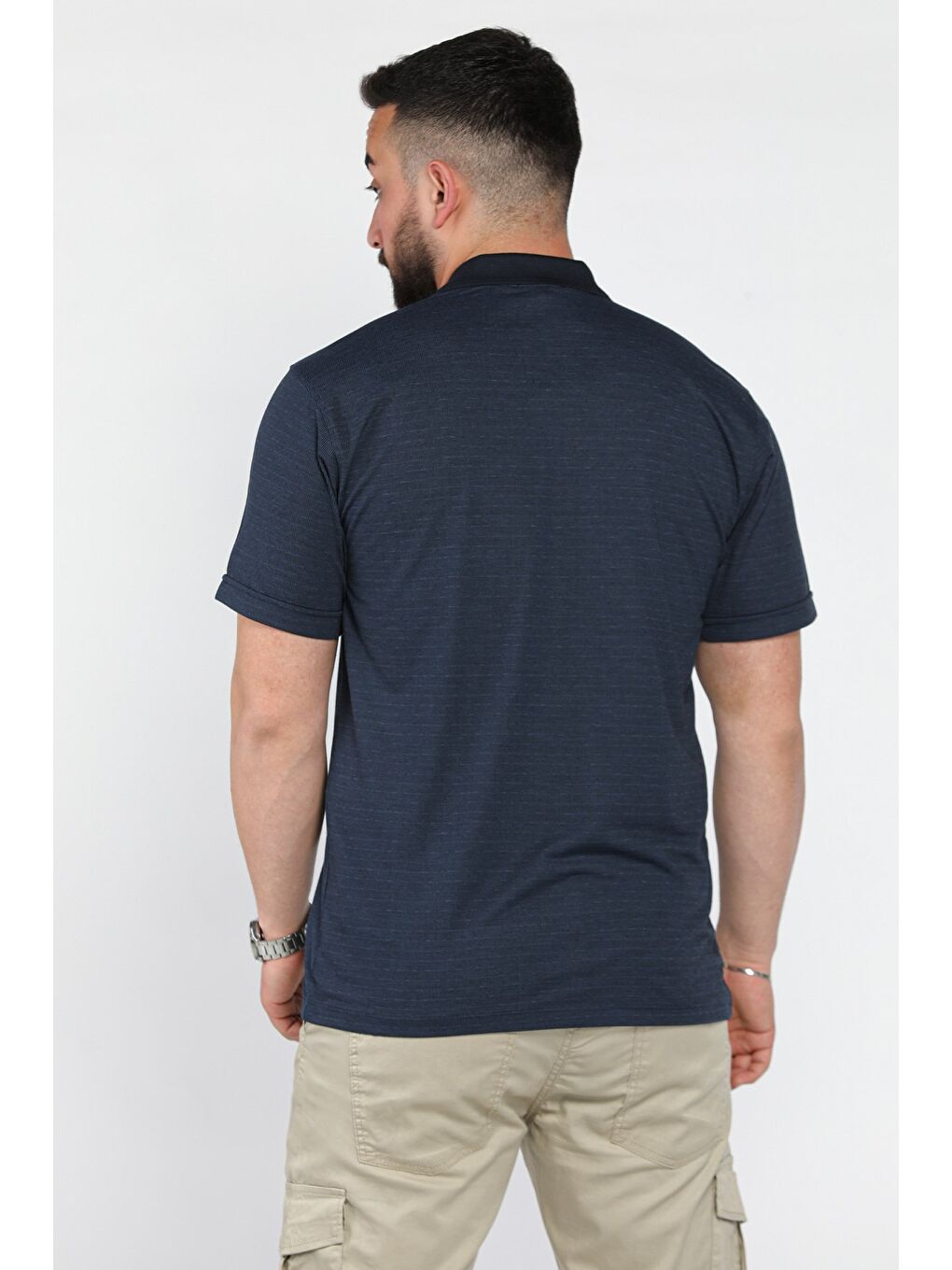 Lacivert Polo Yaka Yarım Düğmeli Cepli Erkek Tişört-2
