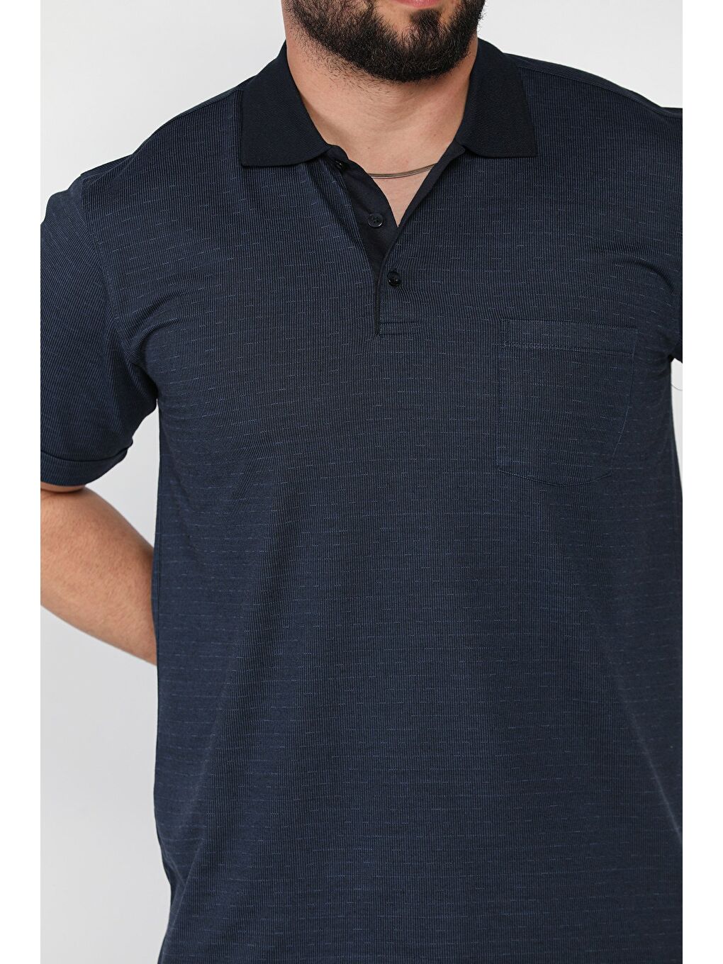 Lacivert Polo Yaka Yarım Düğmeli Cepli Erkek Tişört-3